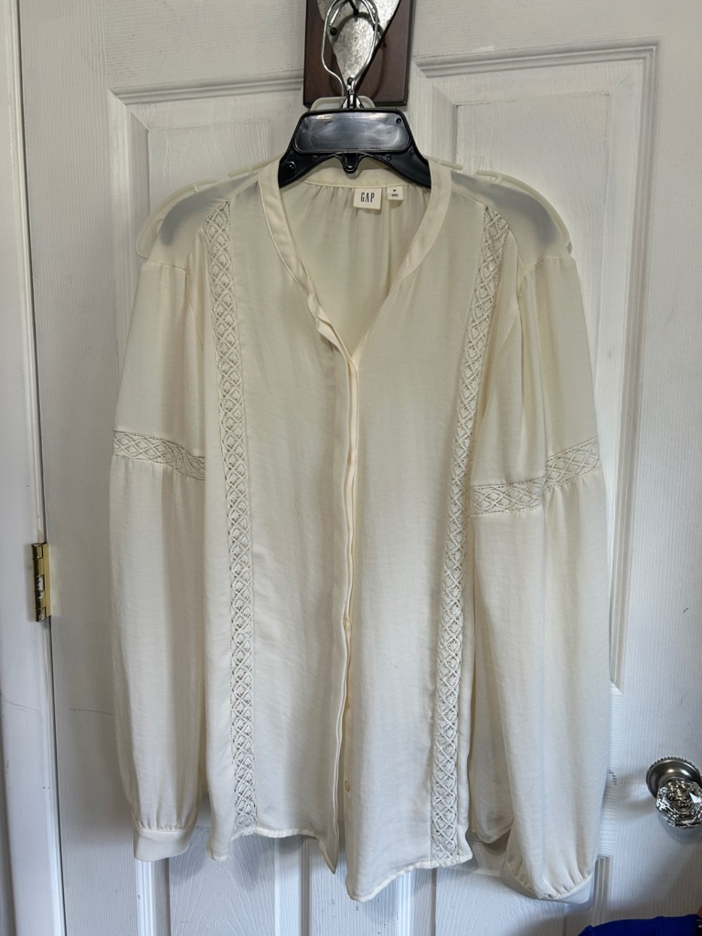 GAP Cream Lace-Panel Button Front Blouse